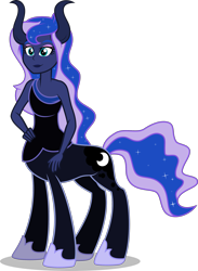 Size: 1861x2544 | Tagged: safe, artist:stellardusk, derpibooru import, princess luna, centaur, taur, series:creature-verse, equestria girls, centaurified, commission, horns, simple background, solo, species swap, tail, transparent background