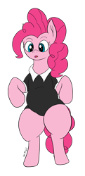 Size: 1674x3448 | Tagged: safe, artist:wapamario63, pinkie pie, earth pony, pony, bipedal, chubby, clothes, cute, fat, female, flat colors, looking down, mare, shirt, simple background, solo, transparent background, wide hips