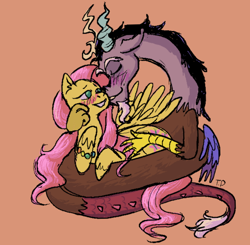 Size: 610x598 | Tagged: safe, artist:tashidelashi, derpibooru import, discord, fluttershy, cuddling, discoshy, female, male, shipping, sketch, straight