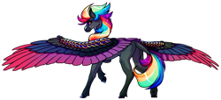 Size: 1920x874 | Tagged: safe, artist:oneiria-fylakas, derpibooru import, oc, oc:black tide, pegasus, pony, colored wings, female, mare, multicolored wings, simple background, solo, transparent background, wings