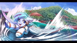 Size: 3840x2160 | Tagged: safe, artist:ask-colorsound, derpibooru import, oc, oc only, oc:siriusnavigator, pegasus, pony, flying, ocean, water