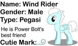 Size: 1761x1038 | Tagged: safe, artist:slickblade, derpibooru import, oc, oc only, oc:wind rider, pegasus, pony, pony creator, hooves, male, pegasus oc, photo, simple background, smiling, solo, stallion, standing, text, white background