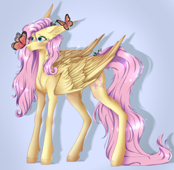 Size: 2784x2732 | Tagged: safe, artist:taebbear, derpibooru import, fluttershy, butterfly, pegasus, pony, butterfly on nose, cute, female, insect on nose, long legs, mare, shyabetes, solo