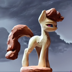 Size: 1024x1024 | Tagged: safe, artist:hazy skies, derpibooru import, generator:stable diffusion, machine learning generated, earth pony, pony, ponified, solo, statue, storm