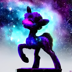 Size: 1024x1024 | Tagged: safe, artist:hazy skies, derpibooru import, generator:stable diffusion, machine learning generated, pony, unicorn, amputee, nebula, ponified, solo, space, statue