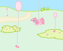 Size: 1106x897 | Tagged: safe, artist:purblehoers, derpibooru import, pinkie pie, earth pony, balloon, floating, then watch her balloons lift her up to the sky