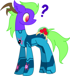 Size: 2354x2548 | Tagged: safe, artist:emc-blingds, derpibooru import, oc, oc only, pony, antlers, crossover, ear fluff, ears, looking back, metroid, question mark, simple background, solo, transparent background