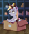 Size: 1800x2100 | Tagged: safe, artist:harukiicat, derpibooru import, derpy hooves, pegasus, pony, blushing, box, cardboard box, clothes, cute, female, hat, letter, mail, mailmare, mare, pony in a box, post office, shading, smiling, solo