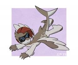 Size: 2000x1666 | Tagged: safe, artist:single purpose, derpibooru import, oc, oc only, oc:bask, hippogriff, flying, glasses, jewelry, necklace, solo