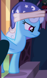 Size: 406x666 | Tagged: safe, artist:jan, derpibooru import, edit, linky, shoeshine, earth pony, pony, angry, ask the crusaders, cropped, female, flower, frown, hat, mare, moon, night, nightcap, stars