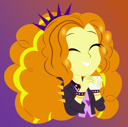 Size: 4496x4466 | Tagged: safe, artist:egor418, derpibooru import, adagio dazzle, human, better together, equestria girls, sunset's backstage pass!, absurd resolution, adoragio, clothes, cute, eyebrows, eyes closed, female, food, gradient background, grin, happy, lineless, minimalist, music festival outfit, simple background, smiling, solo, tea, when she smiles