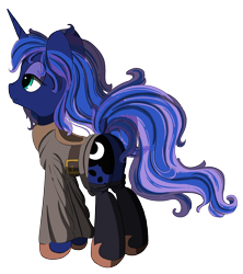 Size: 1252x1408 | Tagged: safe, alternate version, artist:hisp, derpibooru import, princess luna, alicorn, butt, clothes, fanfic art, plot, png, robe, simple background, transparent background