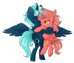 Size: 3500x3000 | Tagged: safe, artist:chromatic-sheen, derpibooru import, oc, oc only, oc:fast fire, oc:fizz, alicorn, pegasus, duo, female, hug, mare, pegasus oc, simple background, spread wings, transparent background, wings