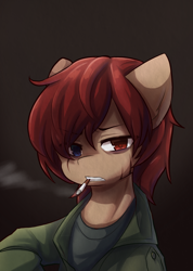 Size: 948x1331 | Tagged: safe, artist:yilo, derpibooru import, oc, oc only, oc:cunben_songlin, pony, cigarette, clothes, smoking, solo