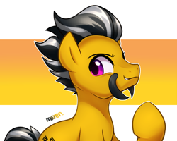 Size: 5000x4000 | Tagged: safe, artist:maren, derpibooru import, oc, oc only, oc:dusty katt, earth pony, pony, absurd resolution, facial hair, male, moustache, outline, pointing at self, sitting, solo, stallion