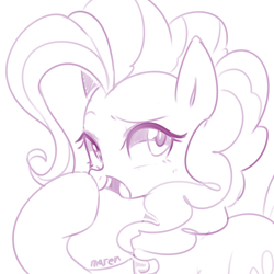 Size: 4000x4000 | Tagged: safe, artist:maren, derpibooru import, pinkie pie, earth pony, pony, boop, doodle, female, high res, mare, monochrome, open mouth, self-boop, solo