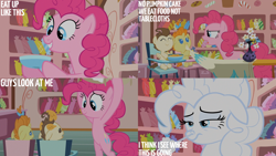 Size: 4400x2475 | Tagged: safe, derpibooru import, edit, edited screencap, editor:quoterific, screencap, pinkie pie, pound cake, pumpkin cake, earth pony, pegasus, pony, unicorn, baby cakes, bipedal, diaper, female, flour, male, mare