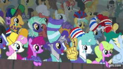 Size: 640x360 | Tagged: safe, derpibooru import, screencap, berry punch, berryshine, caramel, cherry cola, cherry fizzy, daisy, dark moon, derpy hooves, flower wishes, graphite, junebug, lily, lily valley, lyra heartstrings, octavia melody, orion, pokey pierce, rainbow stars, shooting star (character), star bright, sunshower raindrops, twinkleshine, common ground, season 9, spoiler:s09, animated, buddy, face paint, female, food, hat, juice, juice box, male, mare, popcorn, stallion, straw, wave