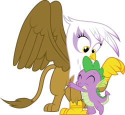 Size: 8402x7720 | Tagged: safe, artist:ponygamer2020, derpibooru import, gilda, spike, dragon, griffon, griffon the brush off, absurd resolution, adorable face, alternate ending, cute, duo, eyes closed, female, gildadorable, good end, hug, male, personal space invasion, raised arm, shipping, simple background, smiling, spikabetes, spikelove, spilda, straight, transparent background, vector
