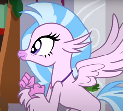 Size: 743x673 | Tagged: safe, derpibooru import, screencap, silverstream, classical hippogriff, hippogriff, the hearth's warming club, cropped, cute, diastreamies, excited, jewelry, necklace, solo