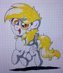 Size: 2553x2980 | Tagged: safe, artist:background basset, derpibooru import, derpy hooves, pegasus, pony, graph paper, jumping, open mouth, solo, traditional art