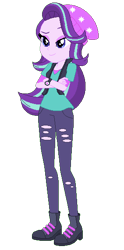 Size: 283x572 | Tagged: safe, artist:flameprincess3535, derpibooru import, starlight glimmer, equestria girls, beanie, clothes, crossed arms, female, hat, pants, ripped pants, simple background, solo, torn clothes, transparent background