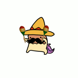 Size: 1000x1000 | Tagged: safe, artist:paperbagpony, derpibooru import, oc, oc only, oc:paper bag, animated, chibi, facial hair, fake moustache, maracas, moustache, musical instrument, simple background, solo, sombrero, white background