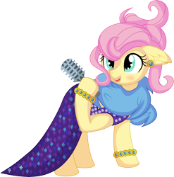 Size: 6659x6752 | Tagged: safe, artist:cyanlightning, derpibooru import, fluttershy, pegasus, pony, viva las pegasus, .svg available, absurd resolution, bracelet, clothes, ear fluff, ear piercing, ears, female, holding, impossibly rich, jewelry, mare, microphone, piercing, simple background, solo, transparent background, vector