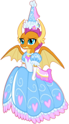 Size: 608x1082 | Tagged: safe, artist:darlycatmake, derpibooru import, smolder, dragon, calm, clothes, cute, dragon wings, dragoness, dress, female, flower, flower in hair, froufrou glittery lacy outfit, gloves, happy, hat, hennin, jewelry, lidded eyes, long gloves, necklace, princess, princess smolder, relaxed, relaxed face, simple background, smiling, smirk, smolderbetes, solo, spread wings, transparent background, wings