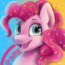 Size: 1000x1000 | Tagged: safe, artist:m0olky, derpibooru import, pinkie pie, earth pony, pony, bust, female, mare, open mouth, open smile, portrait, realistic, smiling, solo