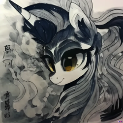 Size: 1024x1024 | Tagged: safe, derpibooru import, machine learning generated, kirin, bust, female, mare, portrait, solo, sumi-e