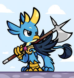 Size: 2840x2992 | Tagged: safe, artist:derp pone, derpibooru import, gallus, griffon, the last problem, halberd, looking to side, looking to the right, royal guard, royal guard gallus, solo, weapon