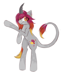 Size: 1705x2070 | Tagged: safe, artist:mermaidkuki, derpibooru import, oc, oc only, oc:star fire, unicorn, bipedal, female, hind legs, mare, raised hoof, raised leg, simple background, solo, white background