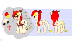 Size: 1255x720 | Tagged: safe, artist:pegasus_enderby, derpibooru import, oc, oc:kina hua, dracony, dragon, hybrid, pony, china, nation ponies, ponified, reference sheet