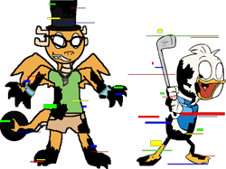 Size: 925x692 | Tagged: safe, artist:wonderwolf51, derpibooru import, editor:wonderwolf51, oc, oc:myoozik the dragon, corrupted, dewey, ducktales, ducktales 2017, error, friday night funkin', glitch, pibby, simple background, transparent background