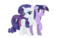 Size: 754x478 | Tagged: safe, artist:almostfictional, artist:pinkied, artist:wynsten, derpibooru import, edit, edited edit, editor:enrique zx, rarity, twilight sparkle, twilight sparkle (alicorn), alicorn, pony, unicorn, background removed, cute, edges removed, female, females only, horn, implied lesbian, implied shipping, lesbian, mare, raribetes, rarilight, shipping, simple background, spanish, spanish description, transparent background, twiabetes, vector
