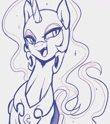 Size: 1159x1300 | Tagged: safe, artist:maren, derpibooru import, nightmare moon, alicorn, pony, doodle, female, mare, monochrome, open mouth, smiling, smirk, solo