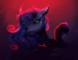 Size: 2588x2000 | Tagged: safe, artist:neonbugzz, derpibooru import, pony, glowing, glowing eyes, piercing, red and blue