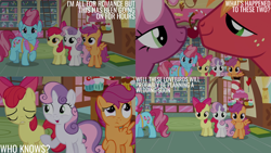 Size: 4400x2475 | Tagged: safe, derpibooru import, edit, edited screencap, editor:quoterific, screencap, apple bloom, big macintosh, cheerilee, cup cake, scootaloo, sweetie belle, earth pony, pegasus, pony, unicorn, hearts and hooves day (episode), cutie mark crusaders