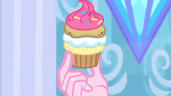 Size: 3410x1920 | Tagged: safe, derpibooru import, screencap, pinkie pie, better together, equestria girls, super squad goals, cupcake, female, food, high res, offscreen character, solo