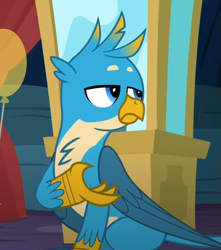 Size: 615x696 | Tagged: safe, derpibooru import, screencap, gallus, griffon, uprooted, cropped, gallus is not amused, male, solo, unamused