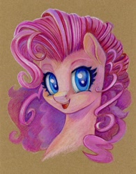 Size: 934x1200 | Tagged: safe, artist:maytee, derpibooru import, pinkie pie, earth pony, pony, bust, colored pencil drawing, portrait, smiling, solo, traditional art