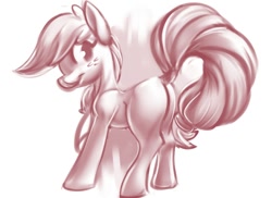 Size: 1104x804 | Tagged: safe, artist:applepost67, derpibooru import, applejack, earth pony, pony, applebutt, blank flank, butt, freckles, monochrome, plot, solo