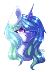 Size: 1000x1414 | Tagged: safe, artist:prettyshinegp, derpibooru import, oc, oc only, pony, unicorn, bow, bust, eye clipping through hair, hair bow, horn, simple background, solo, transparent background, unicorn oc