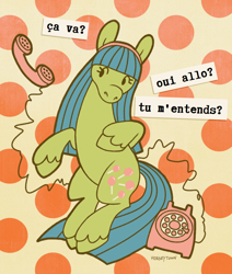 Size: 2000x2353 | Tagged: safe, artist:horseytown, derpibooru import, tootsie, earth pony, pony, french, phone, solo