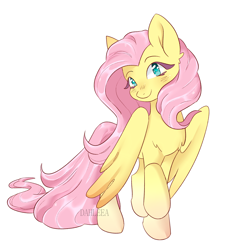 Size: 2644x2889 | Tagged: safe, artist:dahleea, derpibooru import, fluttershy, pegasus, pony, cute, female, looking at you, mare, shyabetes, simple background, smiling, smiling at you, solo, white background