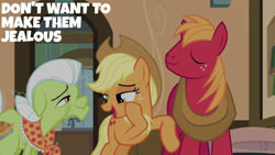 Size: 1920x1080 | Tagged: safe, derpibooru import, edit, edited screencap, editor:quoterific, screencap, applejack, big macintosh, granny smith, pinkie apple pie, english