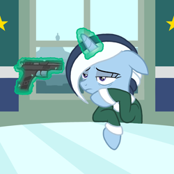 Size: 2160x2160 | Tagged: safe, derpibooru import, oc, oc:river swirl, pony, unicorn, equestria at war mod, depressed, gun, handgun, pistol, weapon