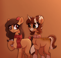 Size: 1950x1860 | Tagged: safe, artist:_alixxie_, derpibooru import, oc, oc only, oc:kayla, oc:ruby, earth pony, pony, clothes, female, mare, scarf, striped scarf