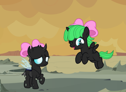 Size: 2241x1629 | Tagged: safe, artist:lillyleaf101, derpibooru import, oc, oc:pupa, alicorn, changeling, fallout equestria, bow, disguise, disguised changeling, female, filly, foal, hair bow